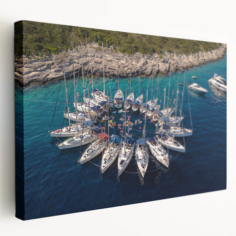 Large art print of Monaco scenery on stretched canvas, featuring vivid blue and green tones, ideal for kitchen wall decor.