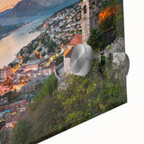 Large abstract wall art of a Montenegro scenery in mid-century modernist style on acrylic glass.