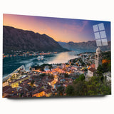 Large abstract wall art of a European Montenegro scenery in muted earth tones on acrylic glass.