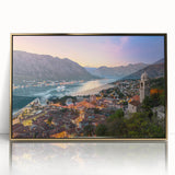 Art Deco poster of a Montenegro scenery in gold acrylic frame, suitable for modern art wall decor.