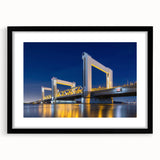 Extra large abstract art print of Amsterdam canal scene in colorful, textured style on a black framed canvas.