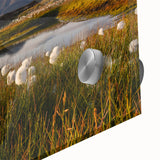 Acrylic print of a large abstract landscape depicting European scenery in muted earth tones, ideal for dining room art.
