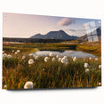 Acrylic print of a serene Norwegian landscape in muted blue and green tones, ideal for dining room decor.