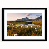 Abstract art print of a vibrant, colorful Norwegian landscape on textured canvas, ideal for living room decor.