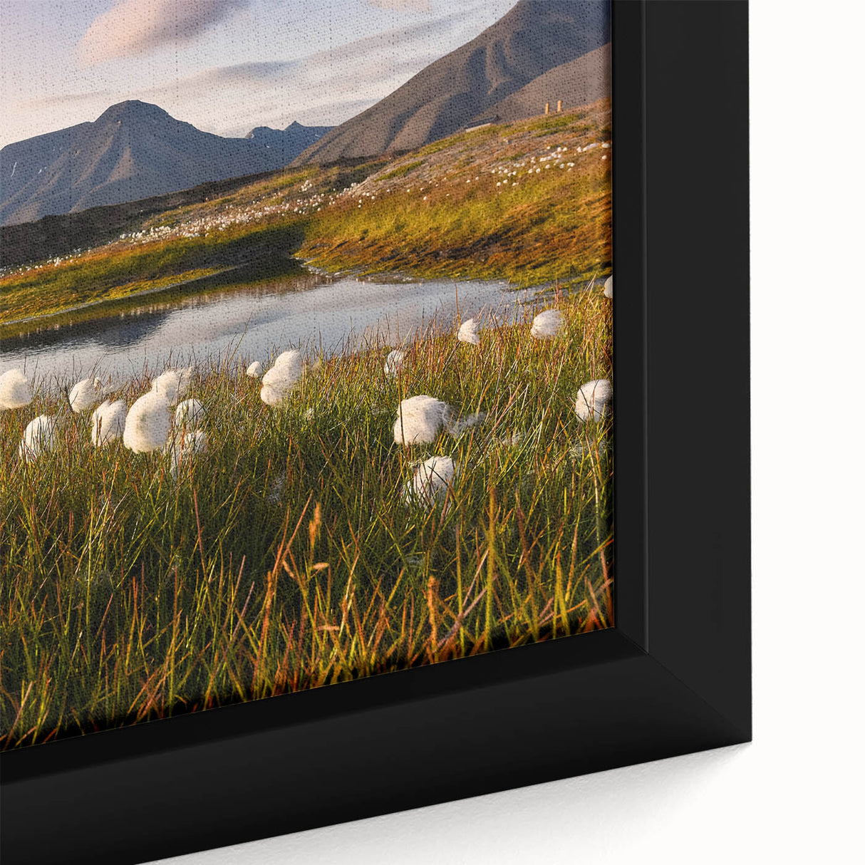 Extra large framed canvas featuring a textured depiction of a scenic Norwegian landscape.
