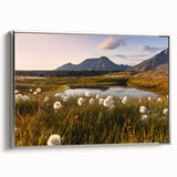 Framed canvas depicting a vintage-style landscape of Norway with colorful art on a black background.