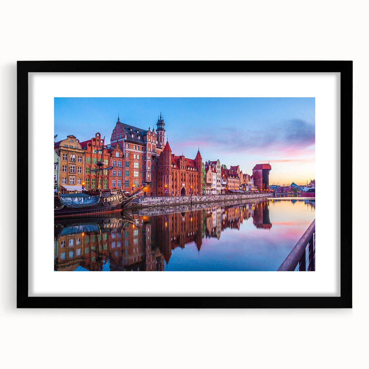 Extra large abstract art print depicting a colorful, textured European scenery on a framed black mat.