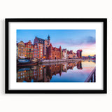 Extra large abstract art print depicting a colorful, textured European scenery on a framed black mat.