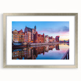 Extra large abstract art print of a European scenery in muted earth tones on a framed canvas, suitable for living room decor.