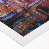 Art deco poster featuring a serene European landscape in muted earth tones on rolled canvas, suitable for dining room decor.