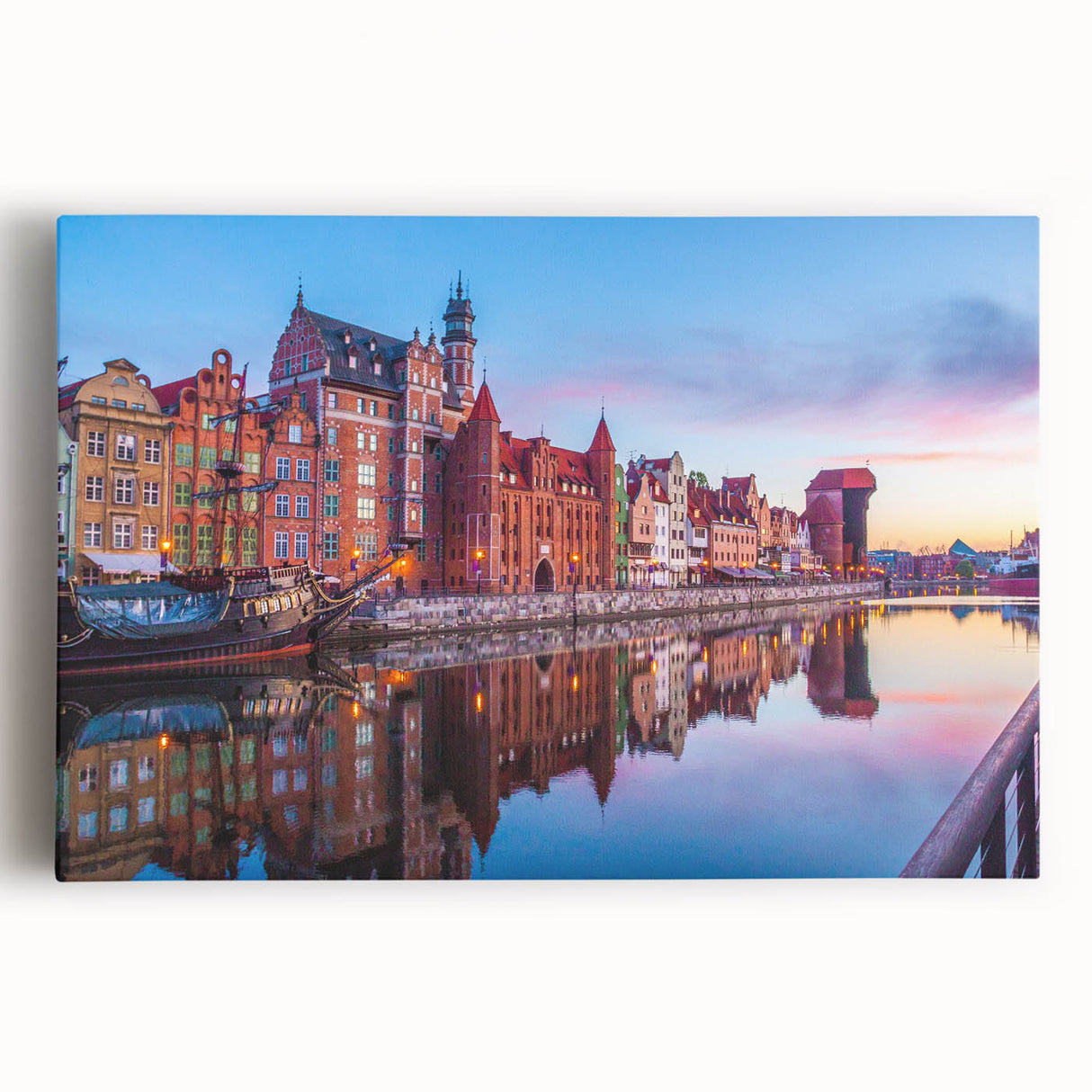 Black and white stretched canvas of a European cityscape, ideal for kitchen wall art or bedroom ambiance.
