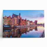 Black and white photograph of a European cityscape on large stretched canvas, suitable for kitchen art.