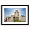 Extra large colorful abstract art print of Lisbon scenery, textured on a black framed mat, ideal for living room decor.