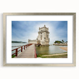 Extra large abstract art print of Lisbon scenery in textured silver frame, ideal for living room decor.