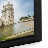 Framed canvas featuring a textured depiction of Lisbon with a black background and colorful highlights.