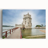 Black and white large art print of Lisbon scenery on stretched canvas, ideal for kitchen wall art.