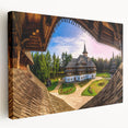 Large canvas print of a Romanian landscape with muted green and earth tones, ideal for kitchen wall art.