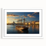 Textured art depicting an abstract view of Saint Petersburg in muted gray and blue tones, framed with a white mat.