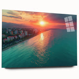 Large abstract wall art featuring a serene Sochi landscape in muted blue and green tones, acrylic print.