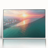 Mid-century modernist art depicting the Sochi, Russia skyline in muted earth tones on a framed acrylic print.