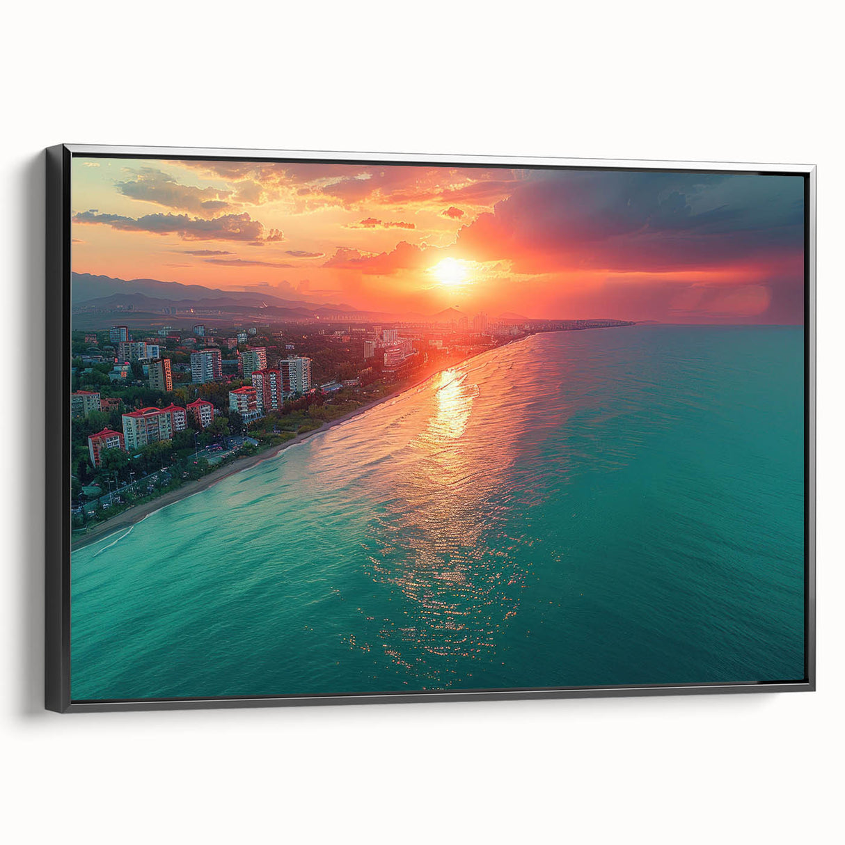 Black and white landscape art of Sochi on framed canvas, suitable for bedroom decor.