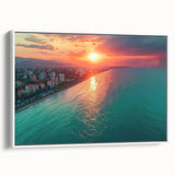 Vintage poster art of Sochi with colorful imagery on a framed canvas, ideal for living room decor.