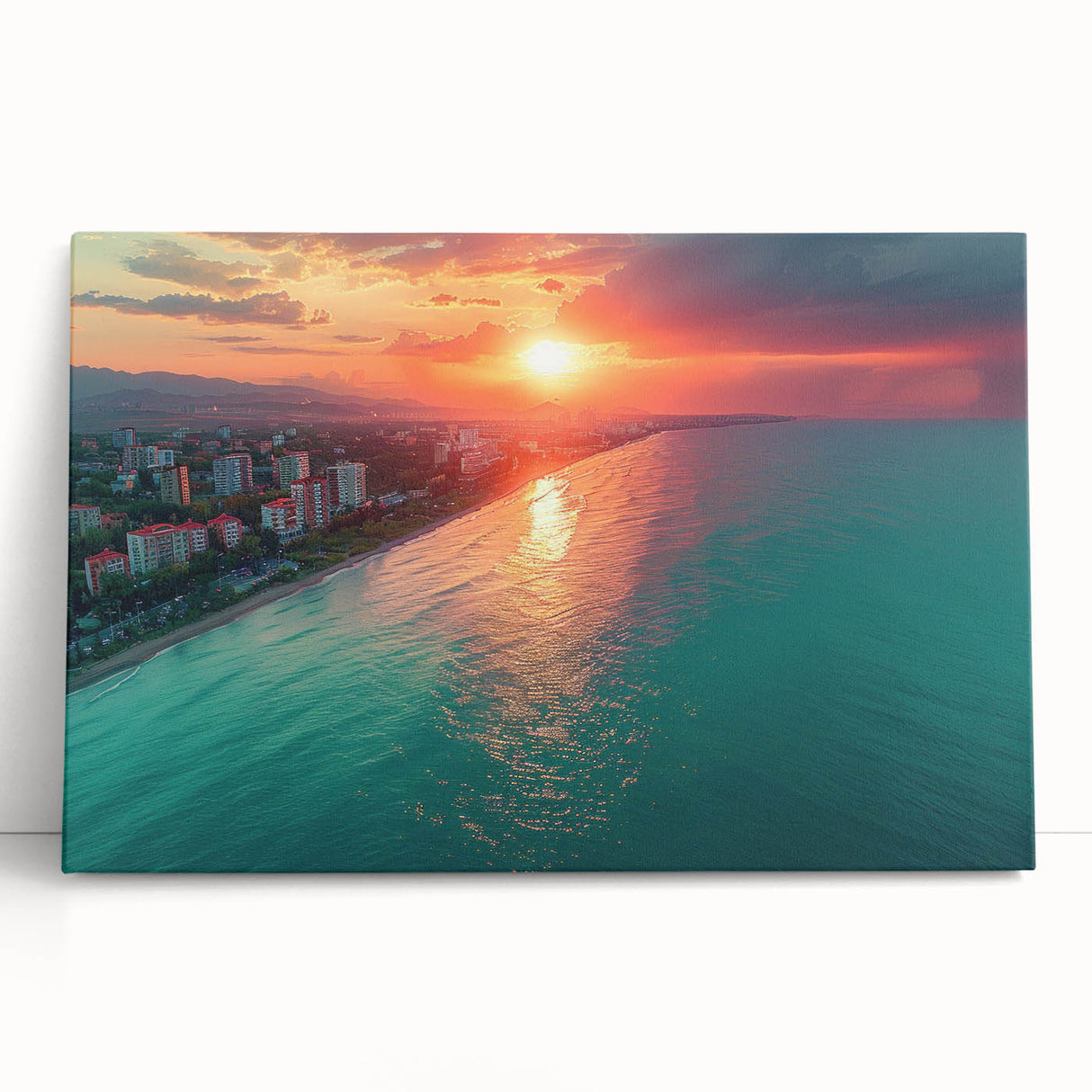 Black and white photograph of Sochi landscape on large stretched canvas, ideal for kitchen wall art.