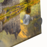 Acrylic print of a large abstract depiction of a Scottish landscape in muted earth tones, ideal for dining room art.