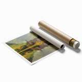 Extra large rolled print of a Scottish landscape with muted greens and blues, suitable as classy bathroom wall art.