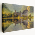 Scottish landscape with rolling hills and a serene lake, printed on stretched canvas, suitable for kitchen wall art.