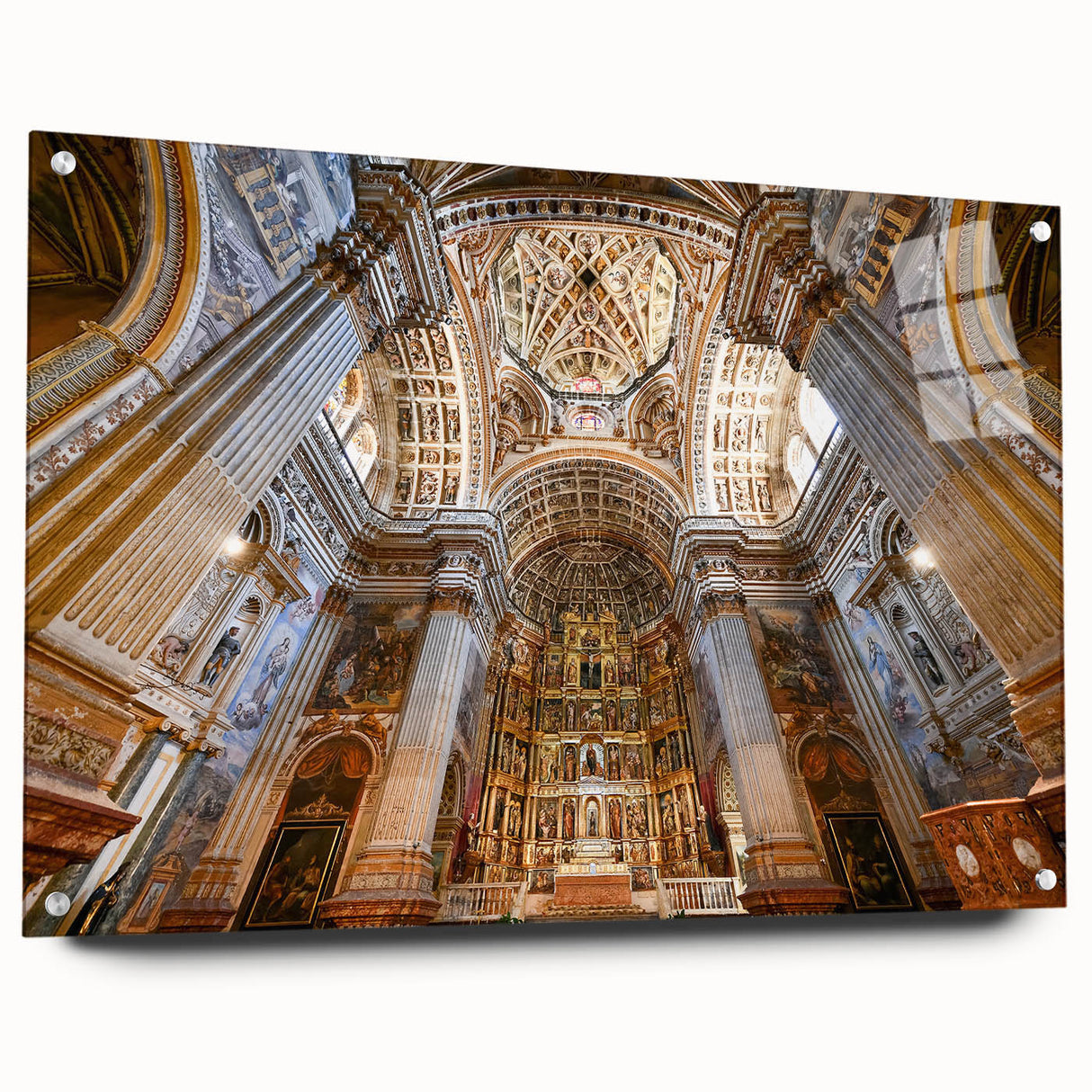 Acrylic print of a large abstract depiction of Andalucia, Spain, in vibrant blue and orange tones.