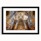 Extra large abstract art print of Andalucian scenery in vibrant colors on a textured canvas, framed in black.