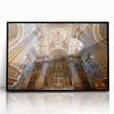 Large abstract wall art depicting a vibrant Andalucian landscape in mid-century modernist style, framed in black acrylic.