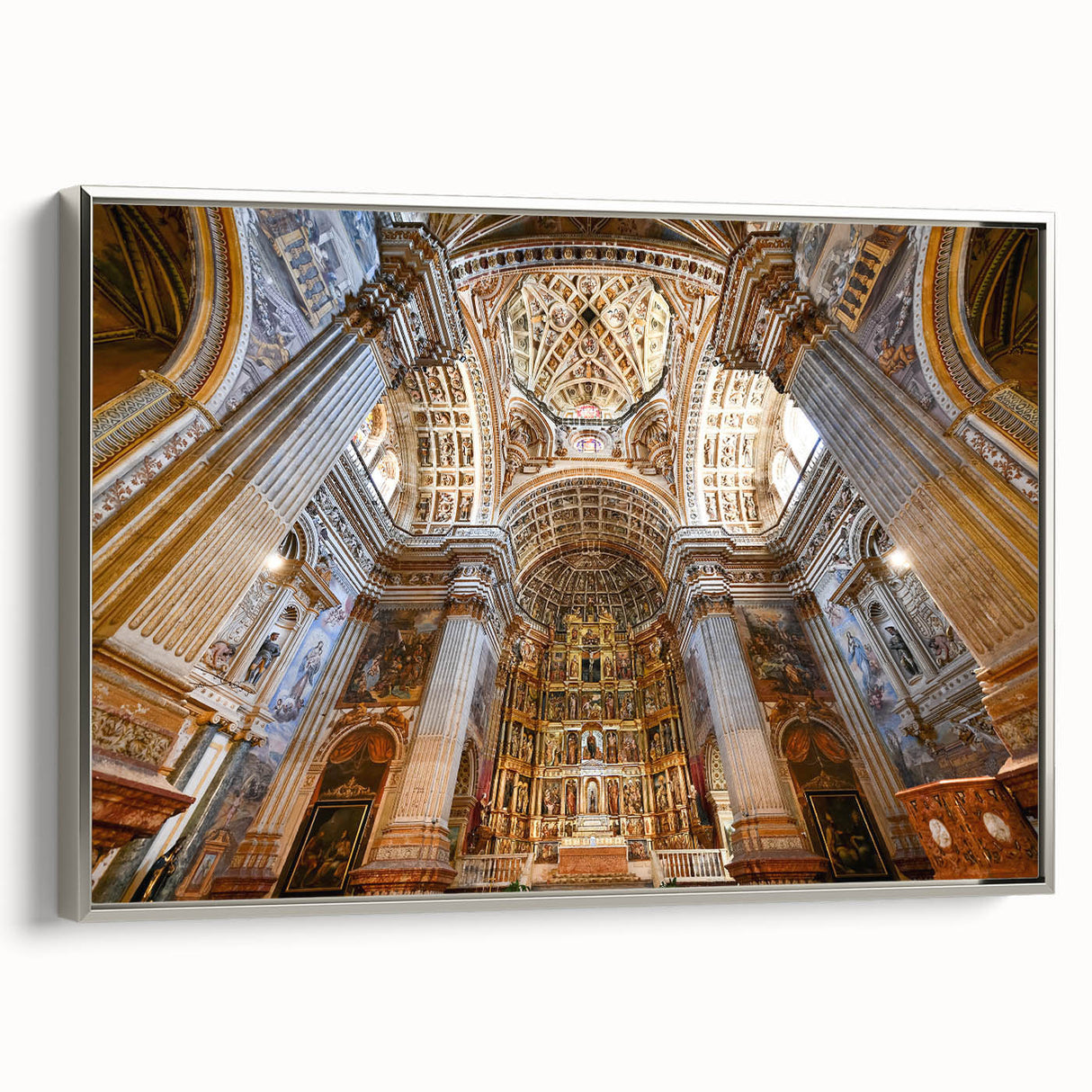Vintage poster art of Andalucia, Spain featuring colorful landscapes on a large framed canvas, ideal for living room decor.