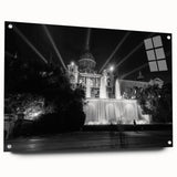Acrylic print of a Barcelona cityscape in muted earth tones, ideal for dining room decor.