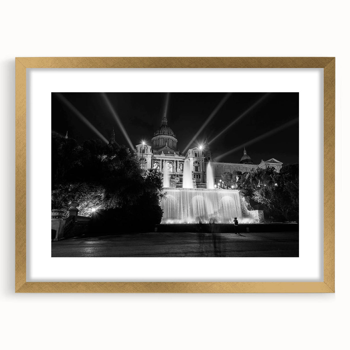 Abstract art print of Barcelona scenery in muted earth tones on a framed canvas, suitable for dining room decor.