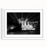 Textured abstract art print of Barcelona scenery in muted earth tones on a white framed mat, ideal for bedroom art.