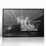 Large abstract wall art depicting a European Barcelona scenery in muted tones on a framed acrylic.