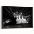 Black and white framed canvas of Barcelona landscape, ideal for bedroom wall art.