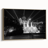 Framed canvas wall art of a vintage Barcelona landscape in black and gold tones, ideal for bedroom decor.