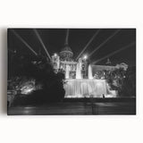 Black and white stretched canvas of Barcelona scenery, ideal for kitchen wall art.