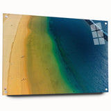 Abstract scenery of the Canary Islands in vibrant blues and greens on acrylic glass.