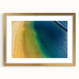 Abstract art print of a European scenery in muted earth tones, framed in gold, suitable for dining room decor.