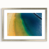 Extra large abstract art print of a textured European scenery in muted earth tones, framed in silver.