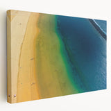 Large canvas print of a European scenery with vibrant blue and green tones, ideal for kitchen wall art.