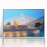 Acrylic print of Madrid scenery in art deco style, framed in white, suitable for modern nursery decor.