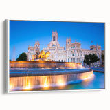 Vintage poster art of Madrid scenery, framed canvas with colorful palette, ideal for living room wall decor.