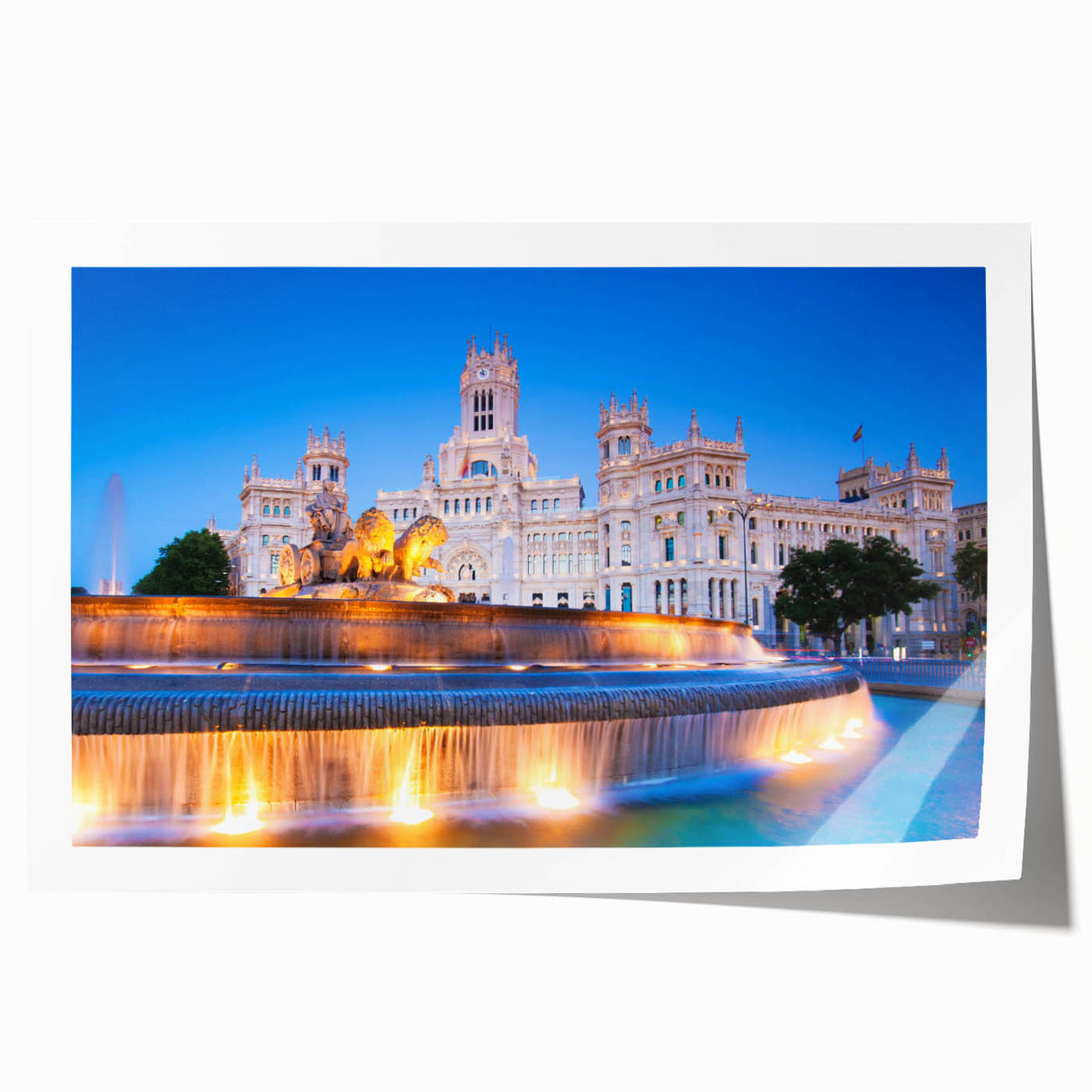 Extra large rolled print of Madrid cityscape with vibrant floral accents, ideal for art wall dining room.