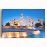 Black and white stretched canvas of Madrid skyline, ideal for kitchen wall art.
