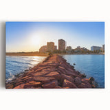 Black and white image of Valencia cityscape on large stretched canvas, ideal for kitchen wall art.